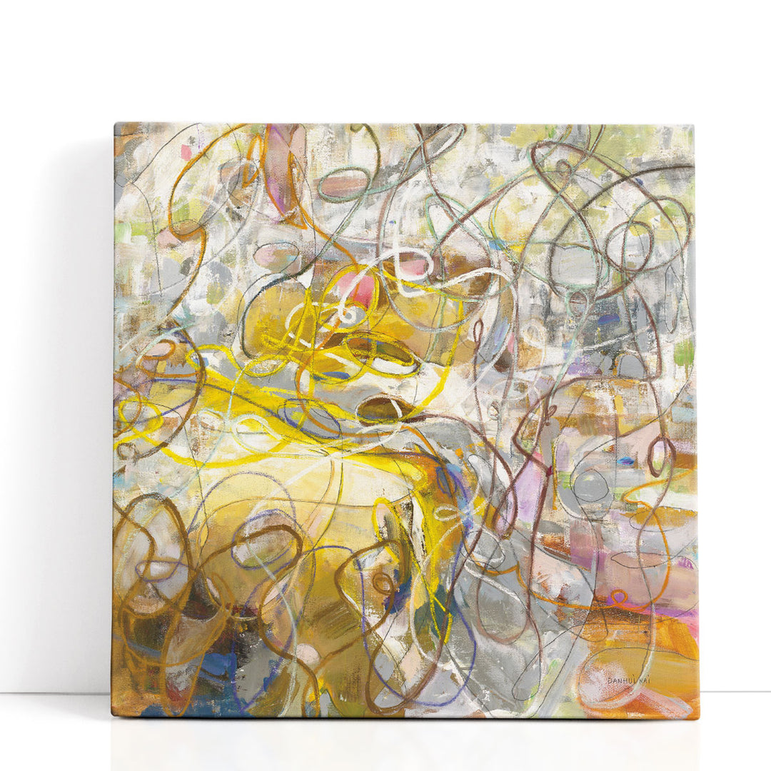 Abstract Line Art Prints – minimal curvy lines in neutral yellow