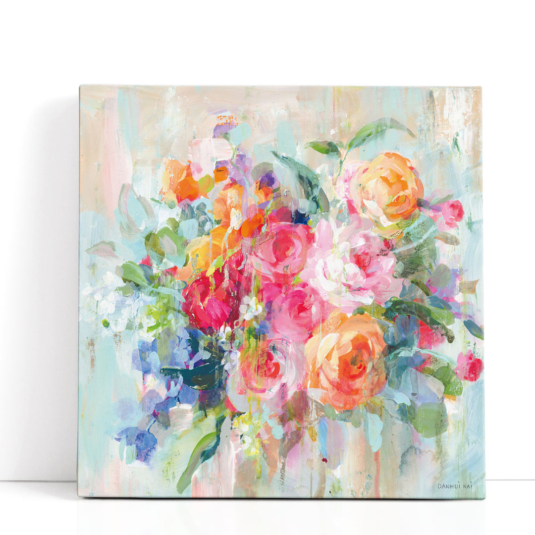 Abstract floral painting with pastel flowers