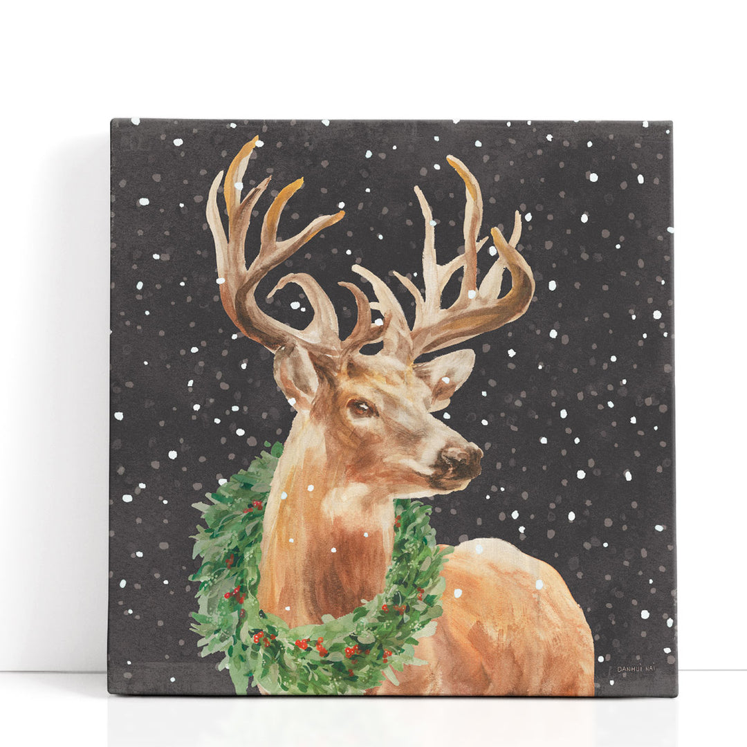 Woodland Holidays Stag Black - Canvas Print Wall Art