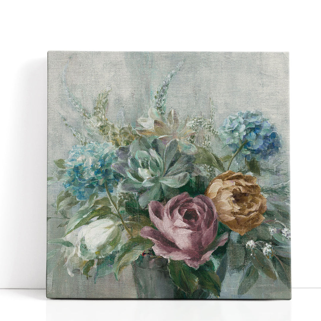 Pink and teal flower print with vintage petals
