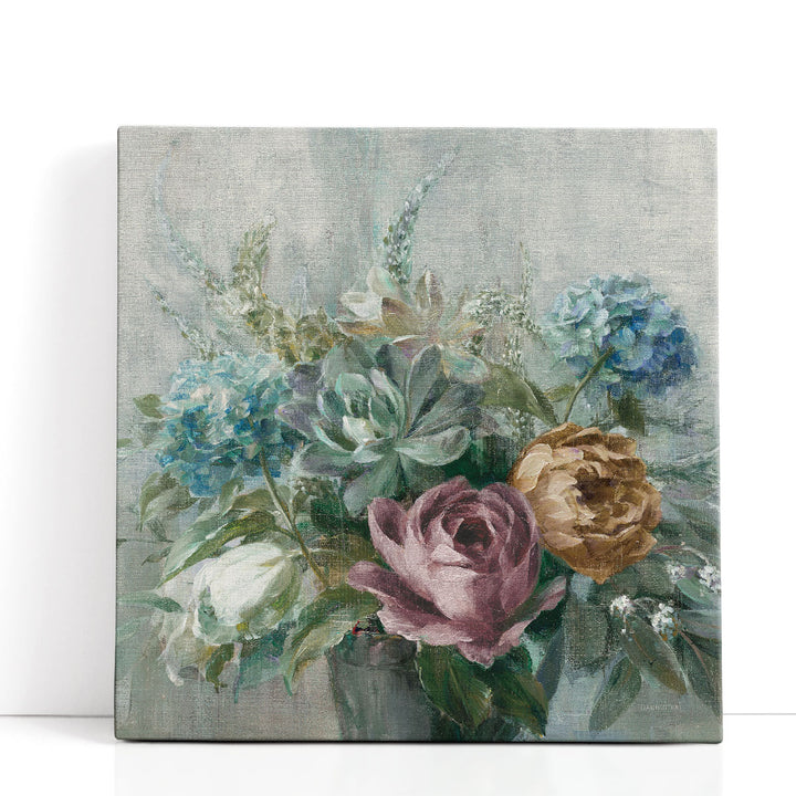 Pink and teal flower print with vintage petals