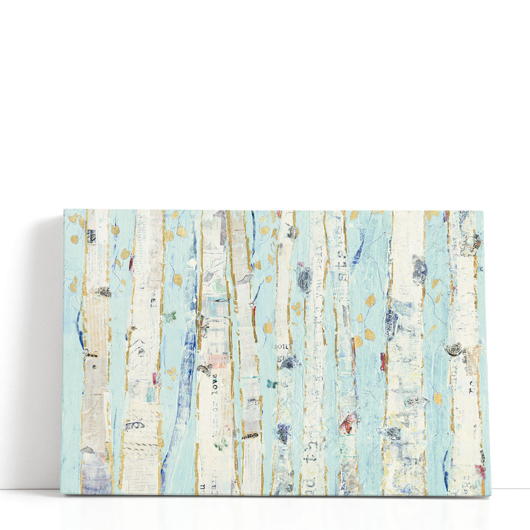 White abstract painting with tree shapes