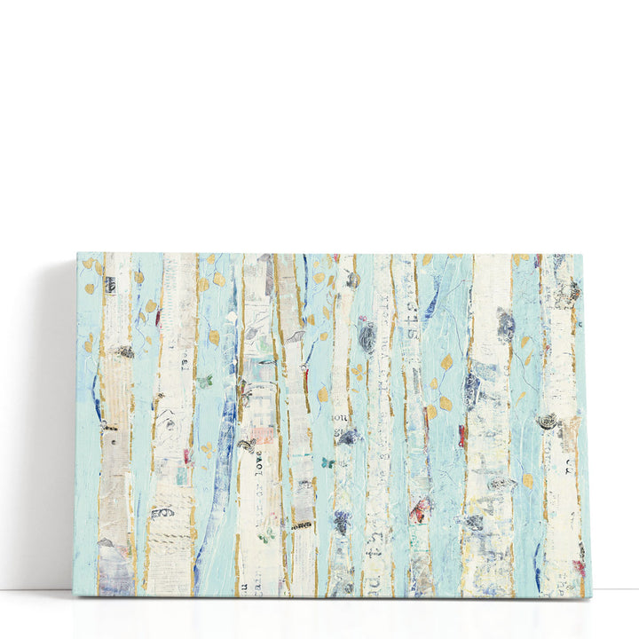 White abstract painting with tree shapes