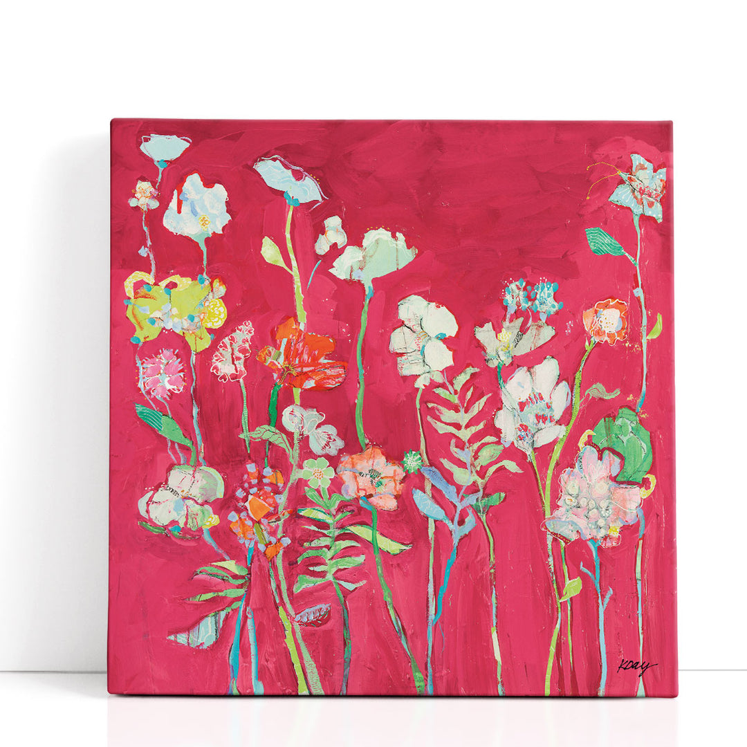 Floral abstract art on magenta canvas