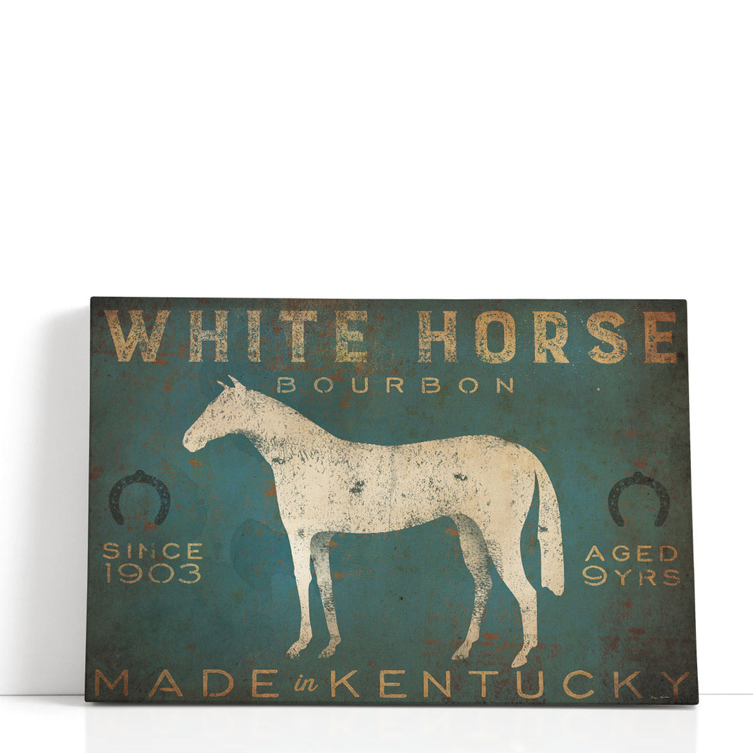 White Horse with Words Blue - Canvas Print Wall Art