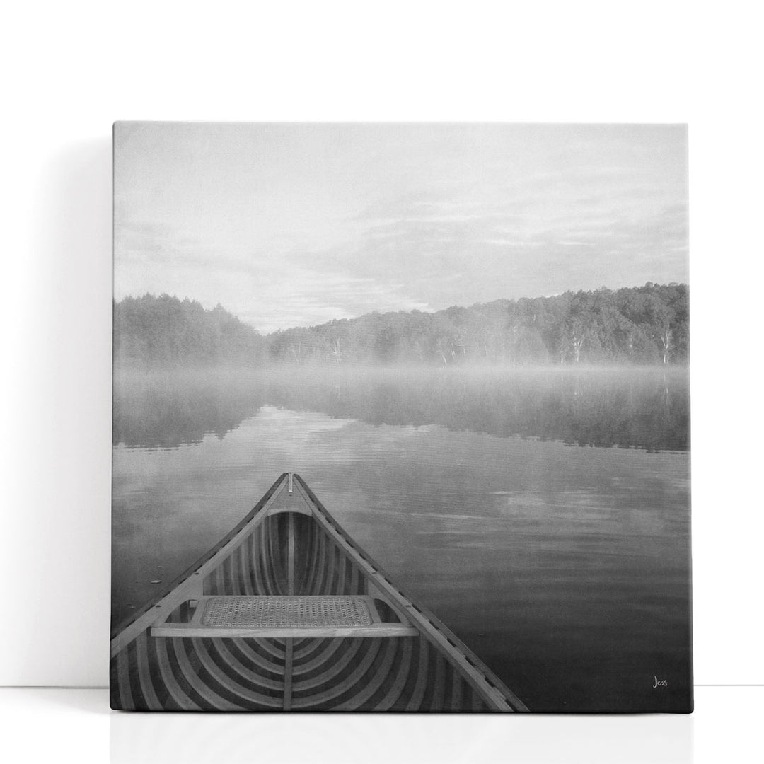 Calm Waters Canoe I Black and White - Canvas Print Wall Art