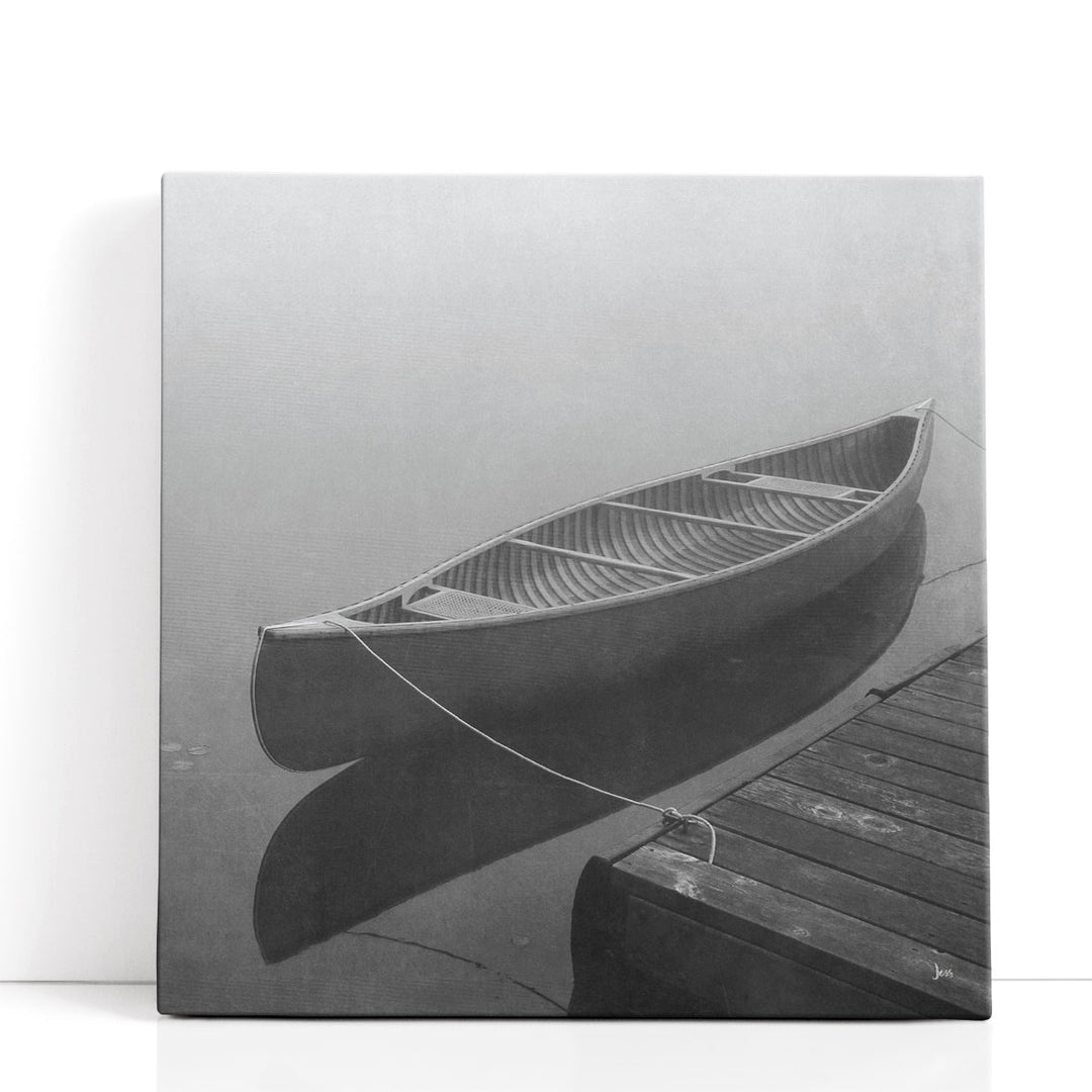 Calm Waters Canoe II Black and White - Canvas Print Wall Art