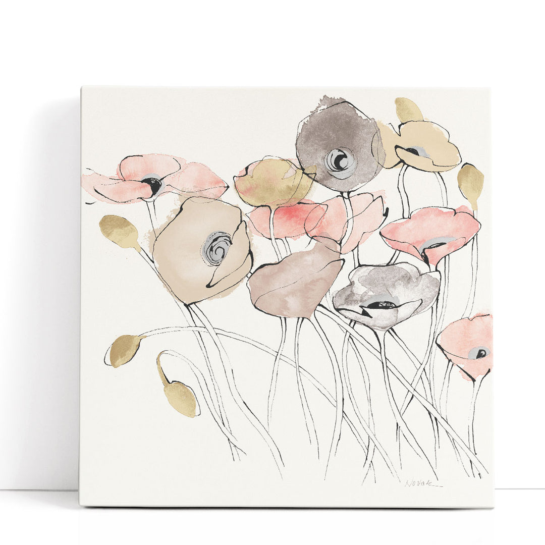 Black Line Poppies I - Canvas Print Wall Art