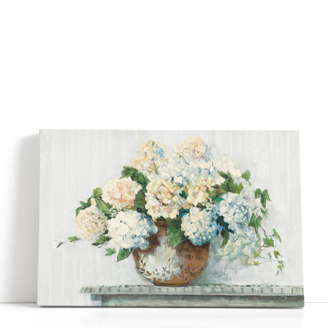White Hydrangea Cottage - Canvas Print Wall Art
