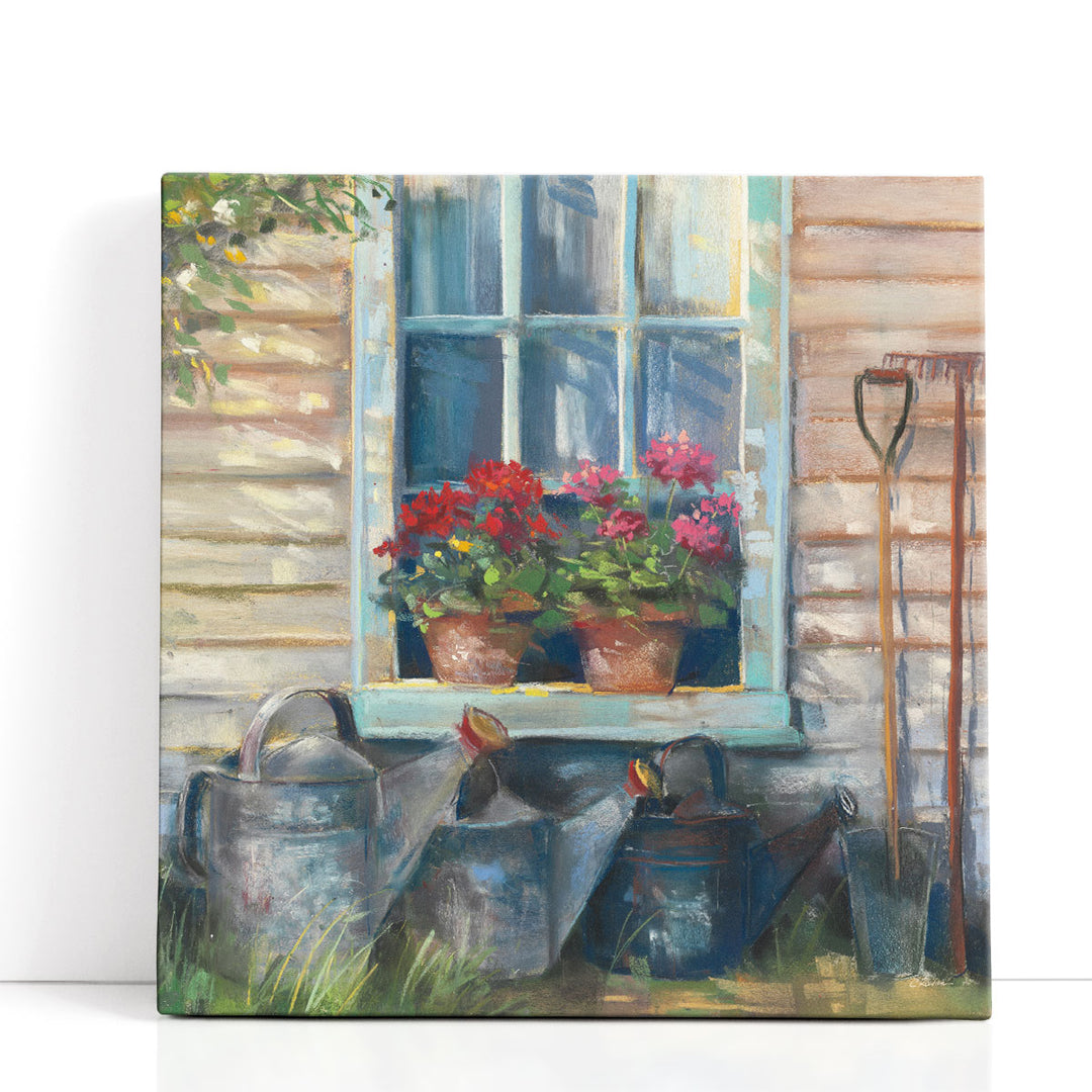 Window with Geraniums - Canvas Print Wall Art