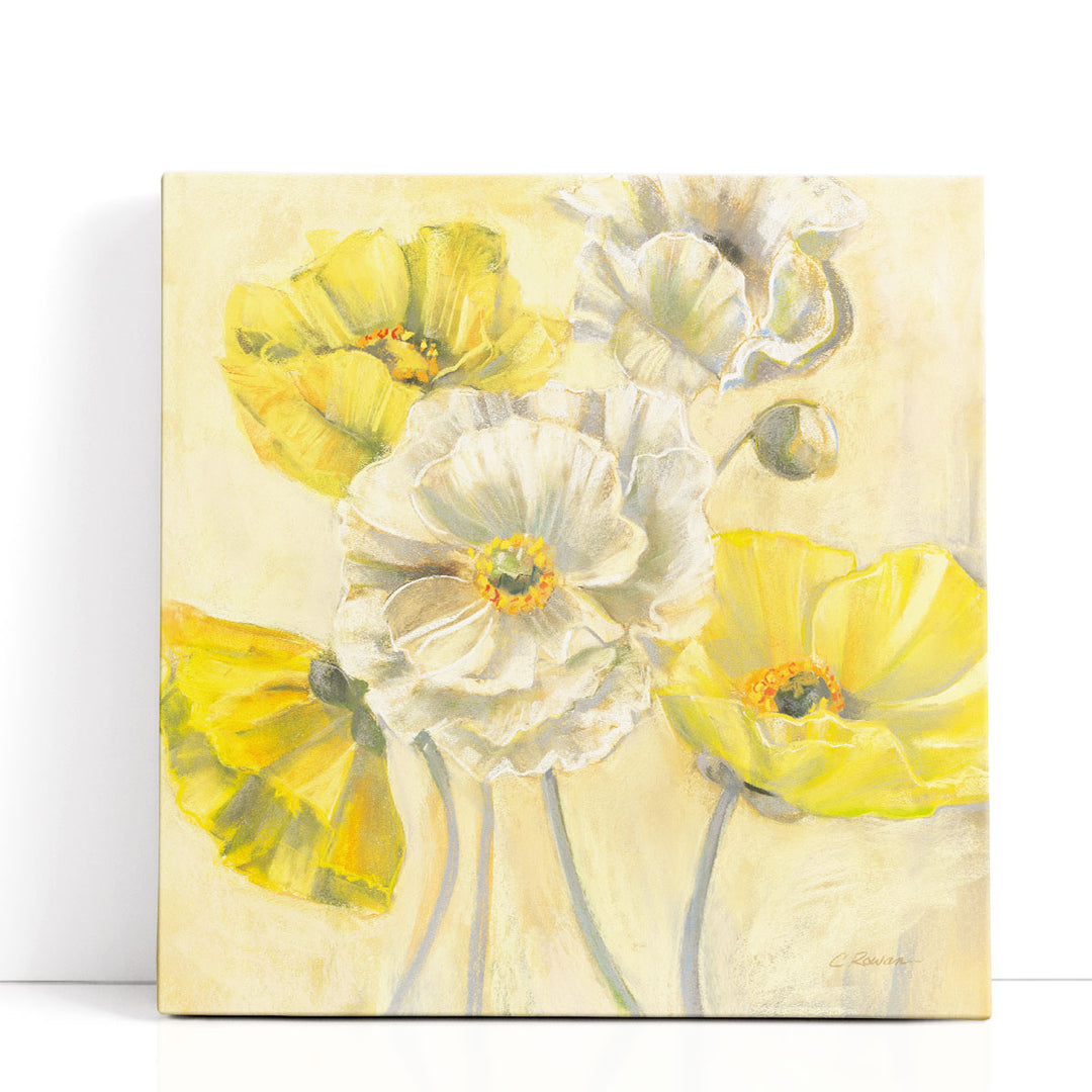 Gold and White Contemporary Poppies I - Canvas Print Wall Art