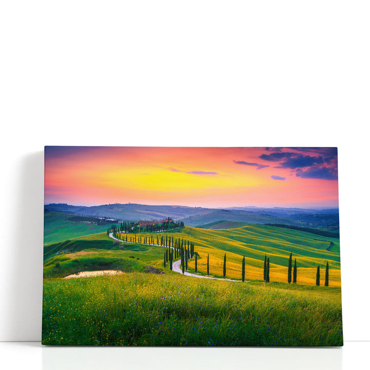 Colorful Summer Sunset in Tuscany, Italy - Canvas Print Wall Art