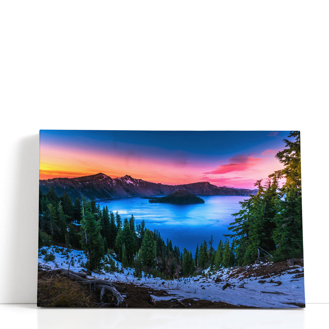 Crater Lake Oregon, Cold Winter Sunset - Canvas Print Wall Art