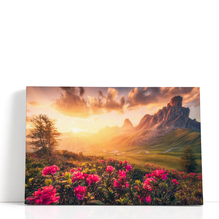 Dolomites Mountains and Flowers - Canvas Print Wall Art