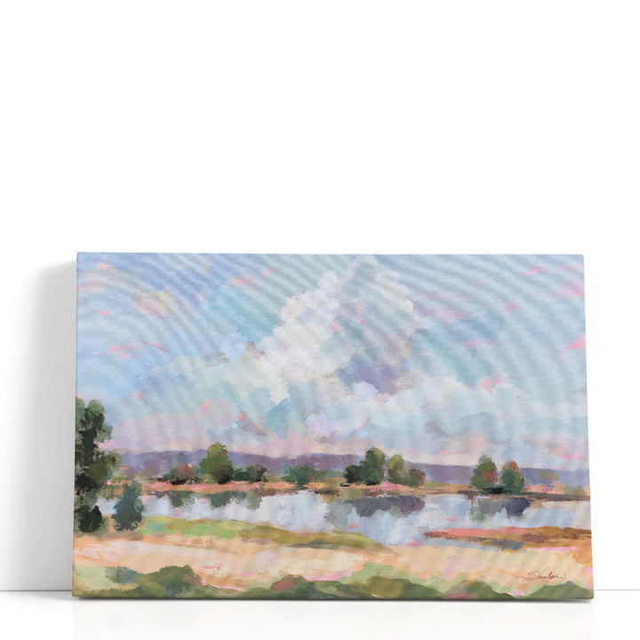 Neutral abstract prints with soft green and blue tones