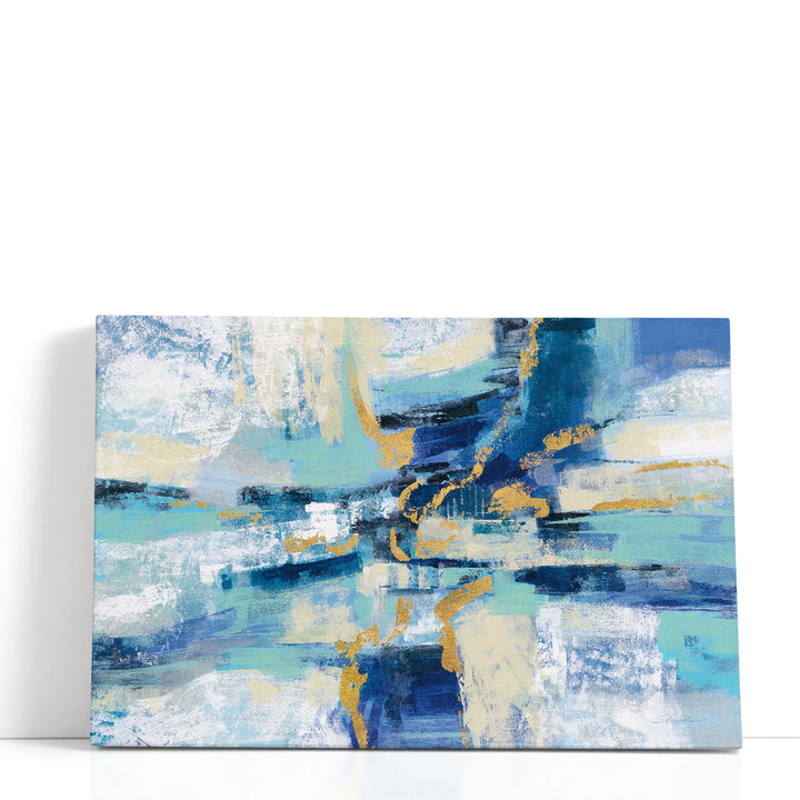 Modern abstract wall art in blue and white