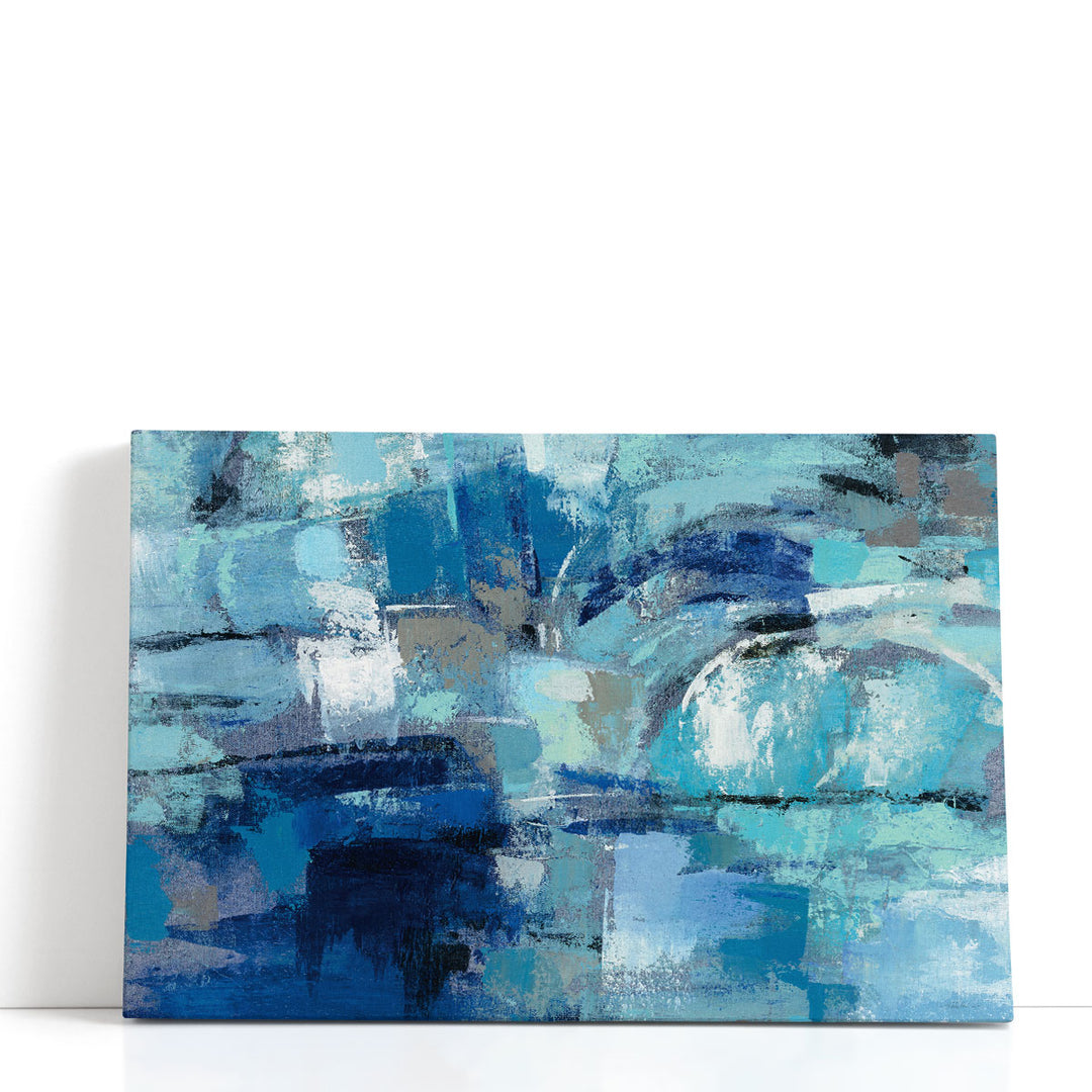 Blue abstract painting with textured brush strokes