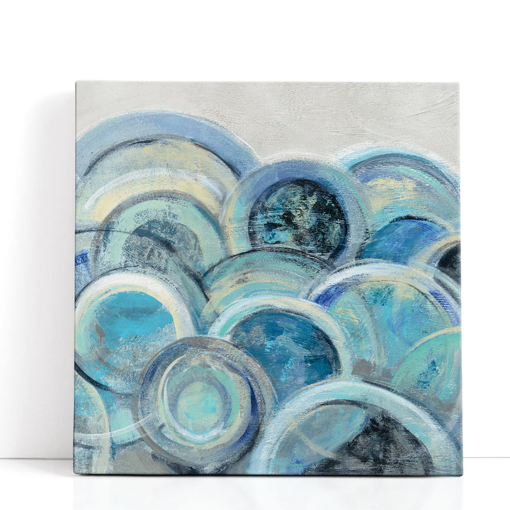Abstract geometric wall art in blue grey