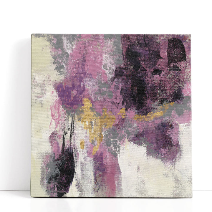 Purple abstract art on neutral canvas