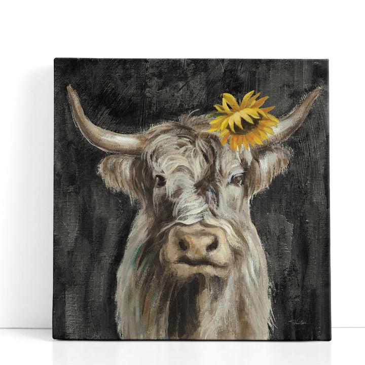 Floral Highland Cow - Canvas Print Wall Art