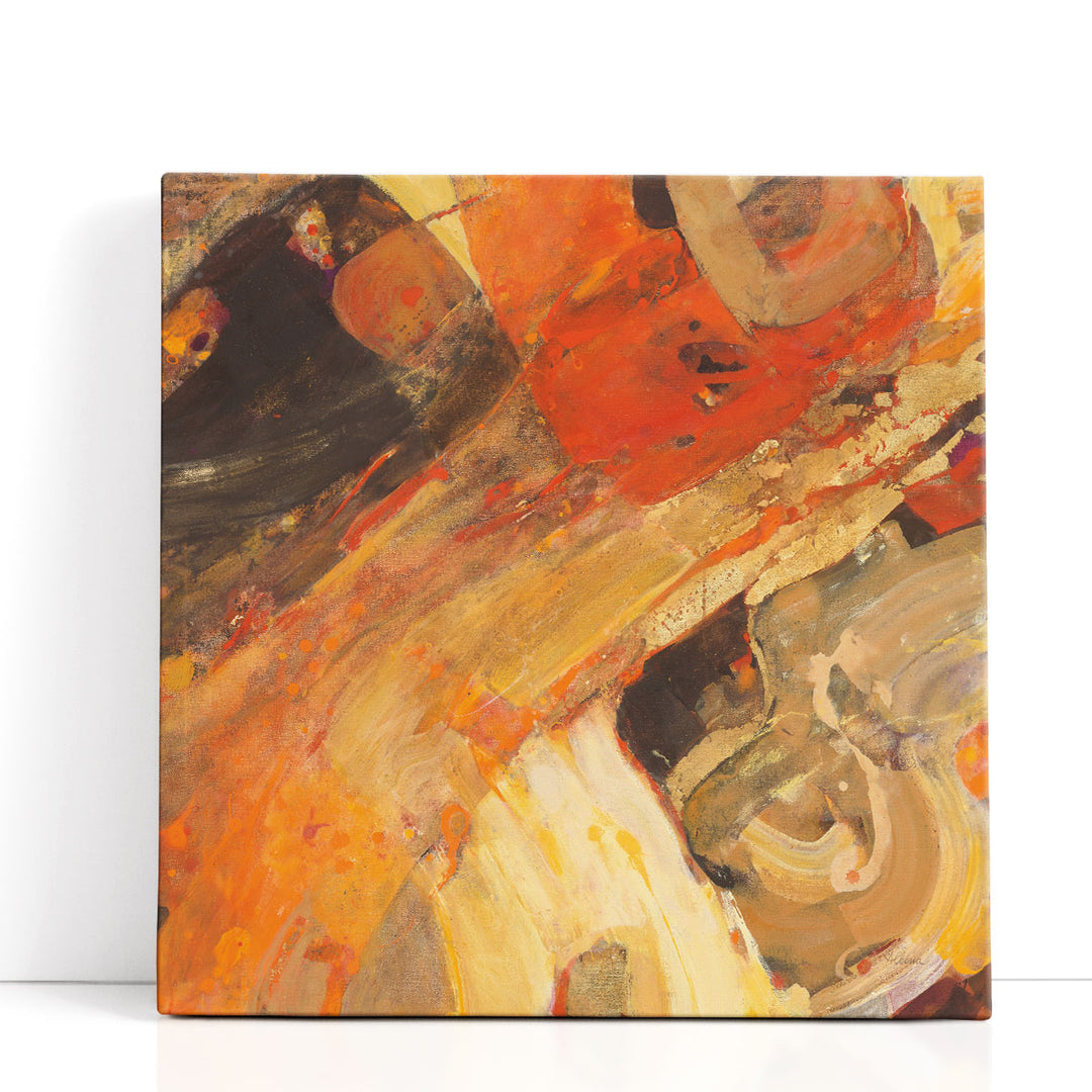 Yellow abstract painting with orange strokes