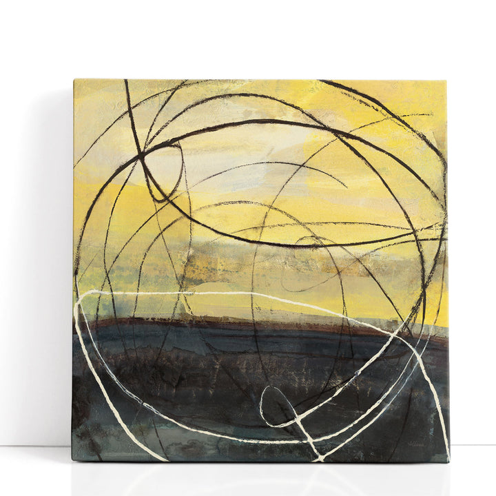 Yellow abstract art with black strokes