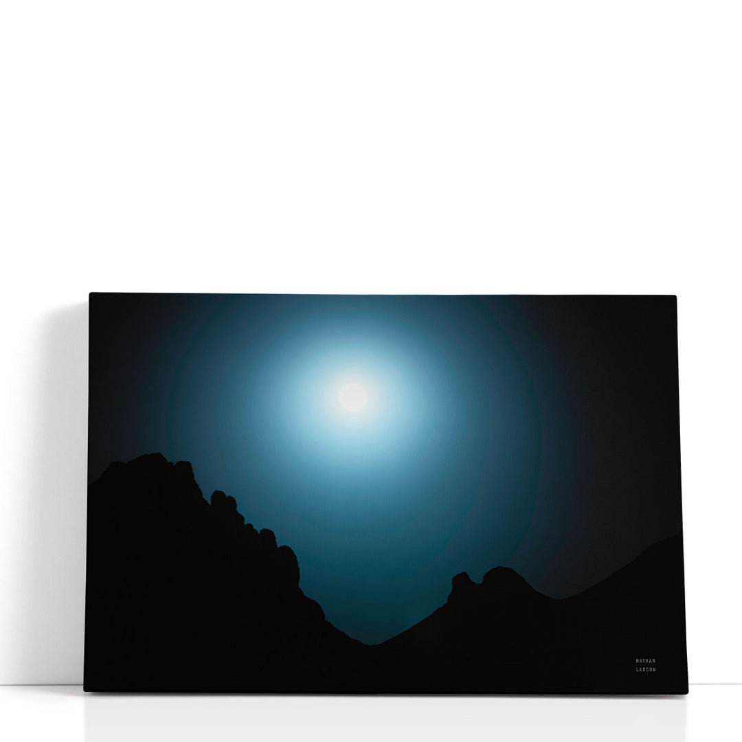 Dark landscape print with misty silhouette