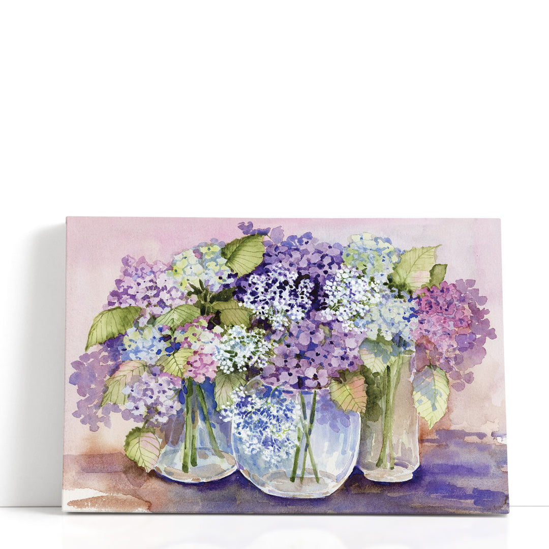 Hydrangeas In Glass - Canvas Print Wall Art