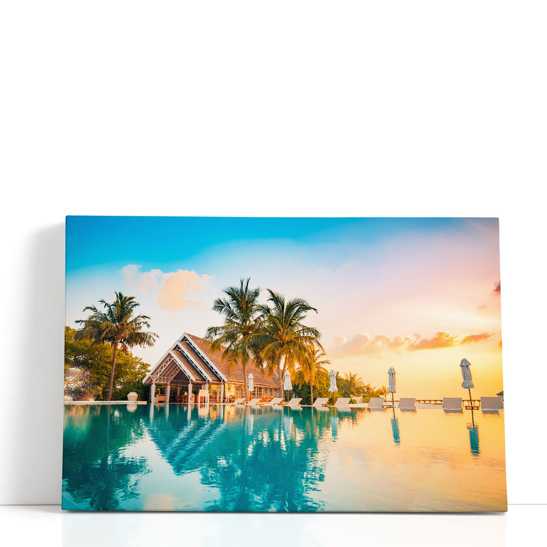 Beautiful Poolside Sunset Sky - Canvas Print Wall Art