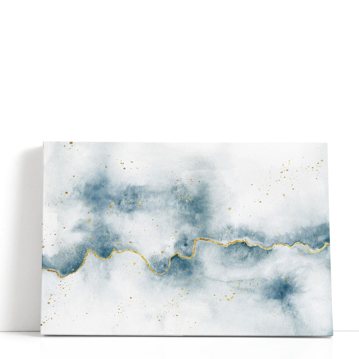 White wall art with blue brush strokes