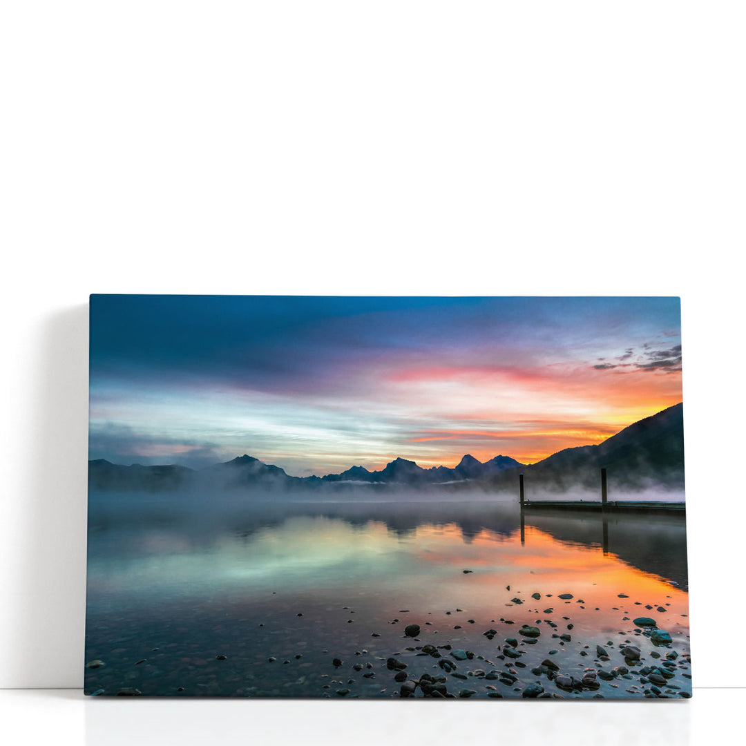 McDonald Lake wall art with blue water and peaks
