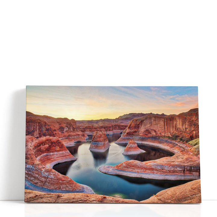 Lake wall art with canyon reflections and early light