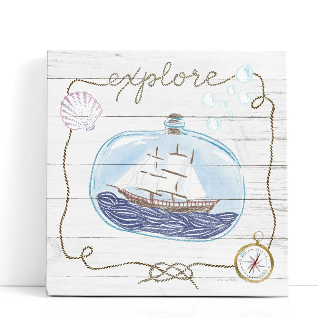 Ship in a Bottle Explore Shiplap - Canvas Print Wall Art