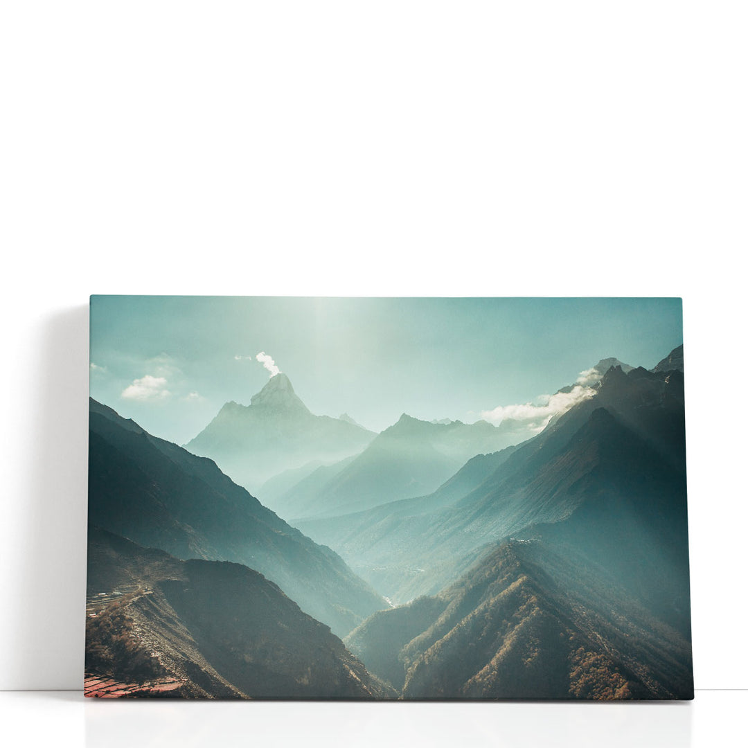 Smoky mountain canvas wall art with misty ridge view