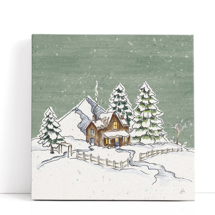 Holiday Toile Cabin - Canvas Print Wall Art
