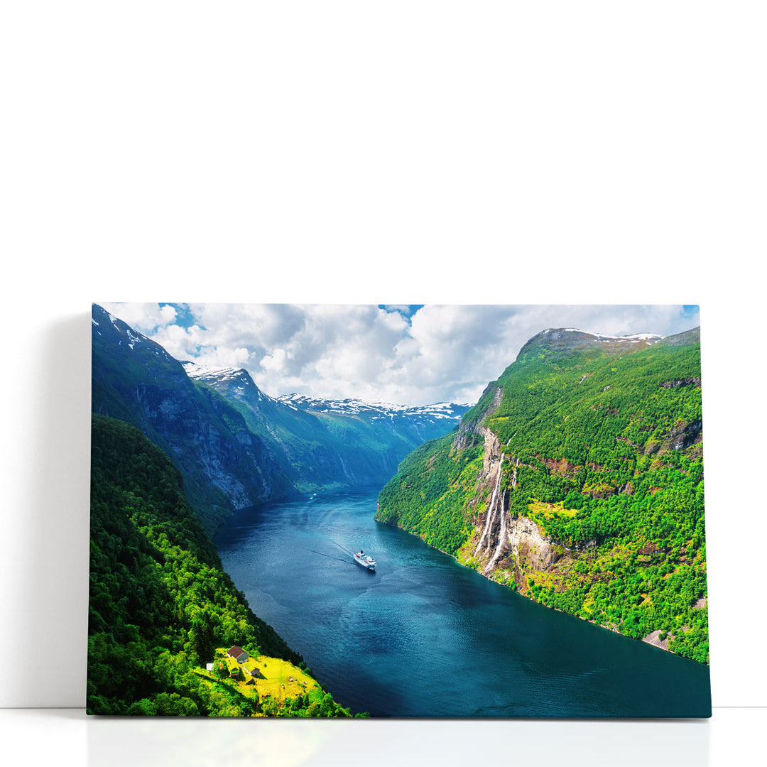 Sunnylvsfjorden Fjord, Seven Sisters Waterfalls, Norway - Canvas Print Wall Art