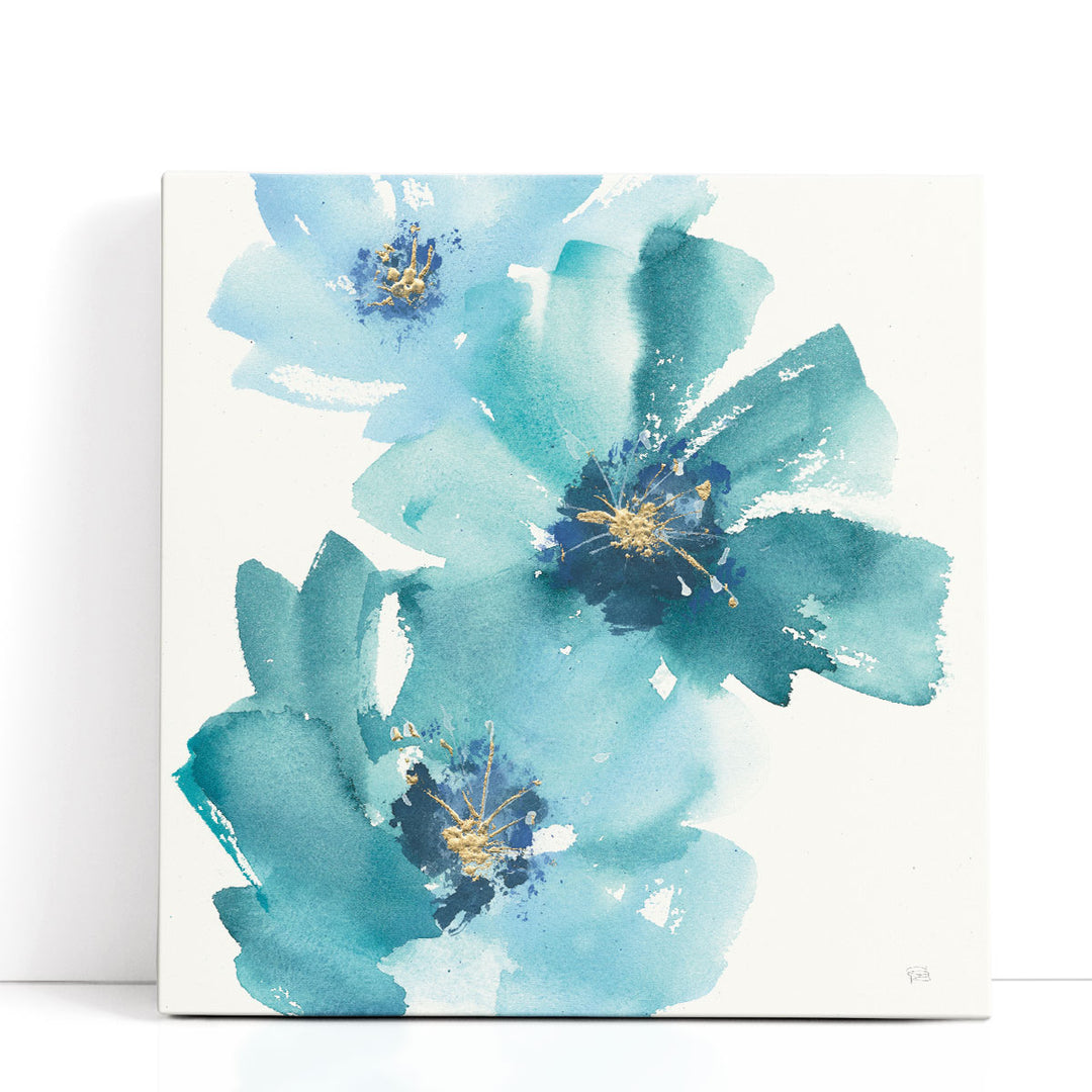 Teal Floral Canvas Wall Art watercolor blooms