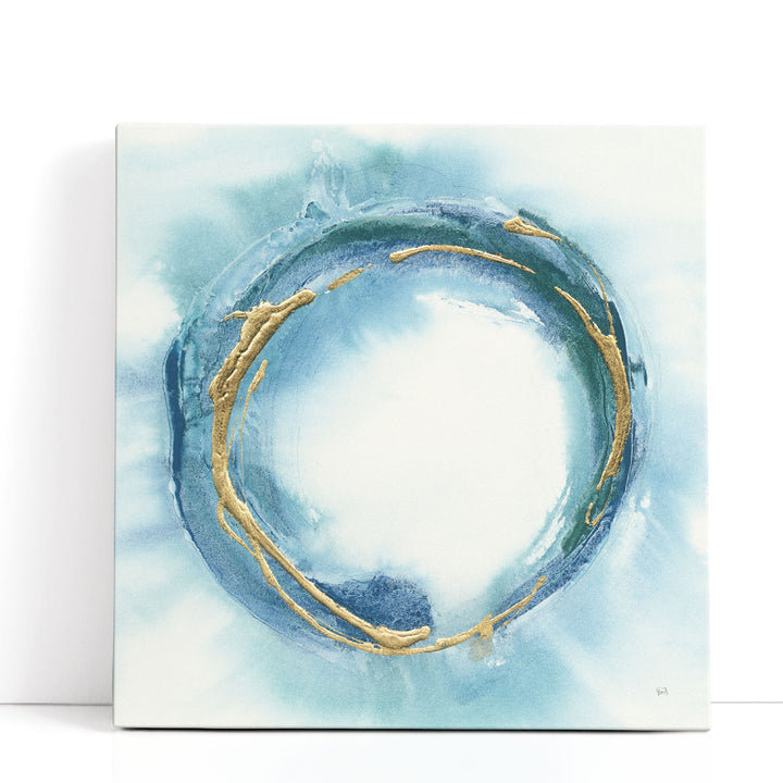white abstract wall art – blue circle on white canvas