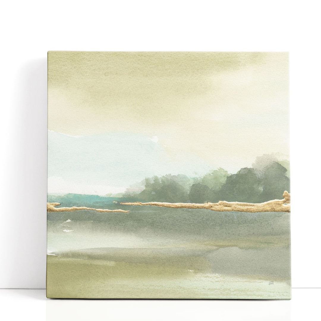 watercolor landscape in muted greens