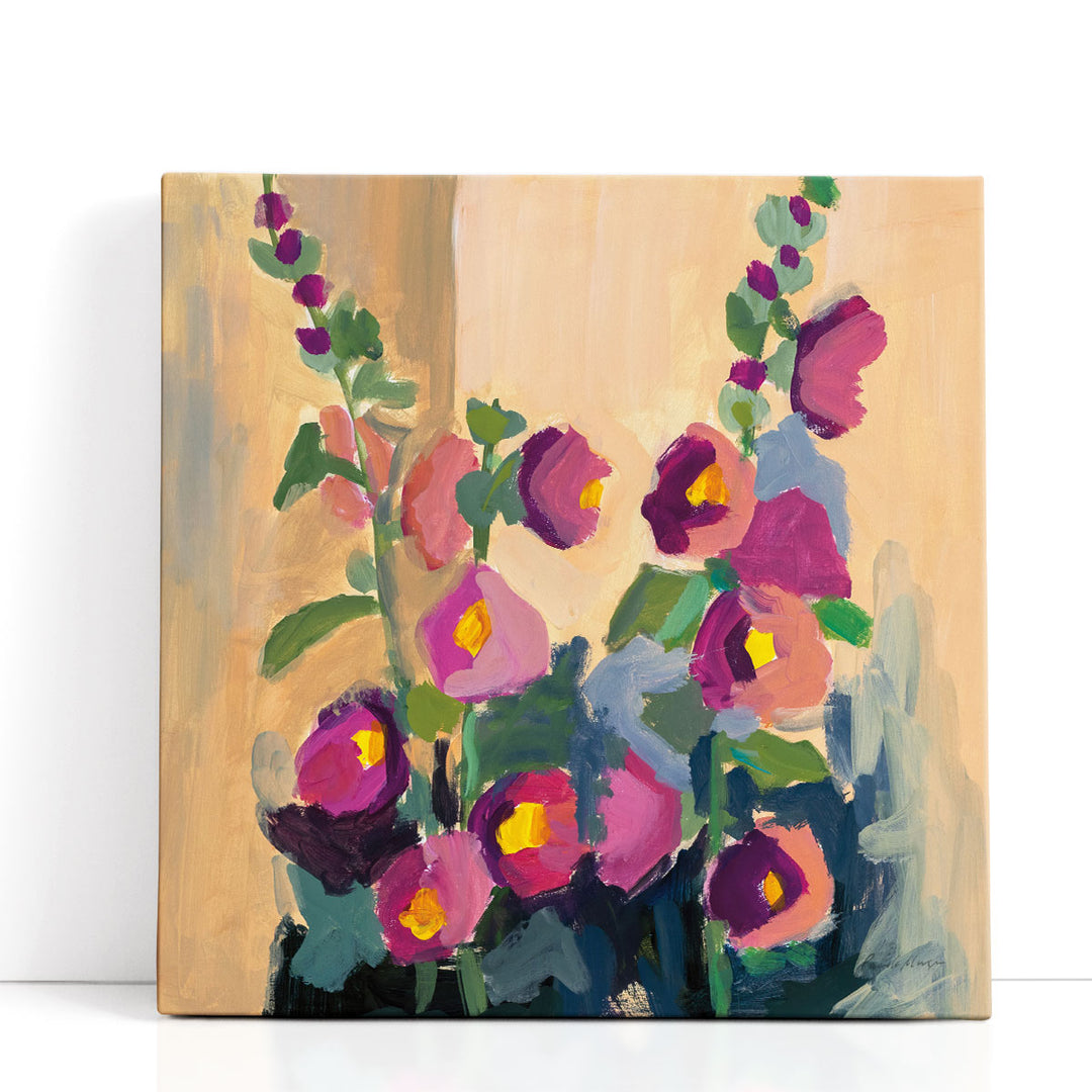 Abstract Floral Painting – pink petals and leaf textures in soft strokes
