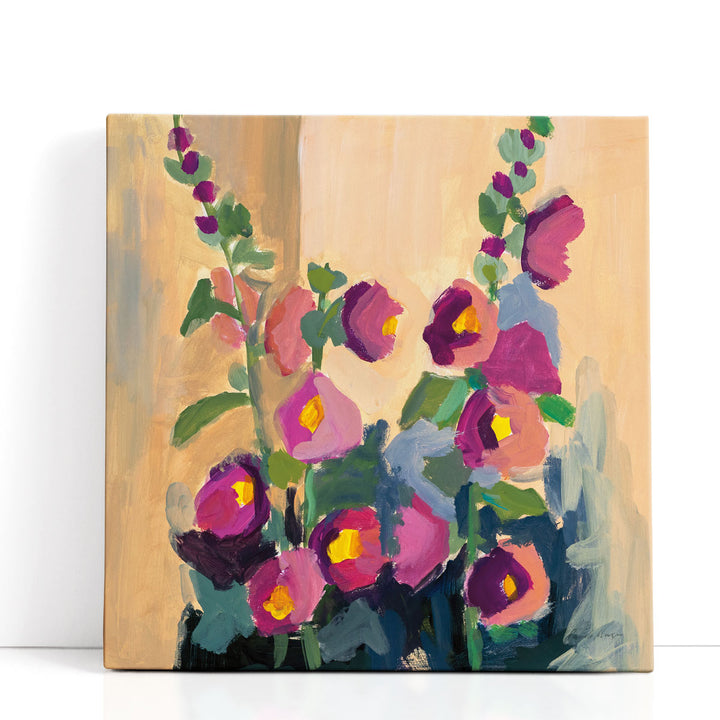 Abstract Floral Painting – pink petals and leaf textures in soft strokes