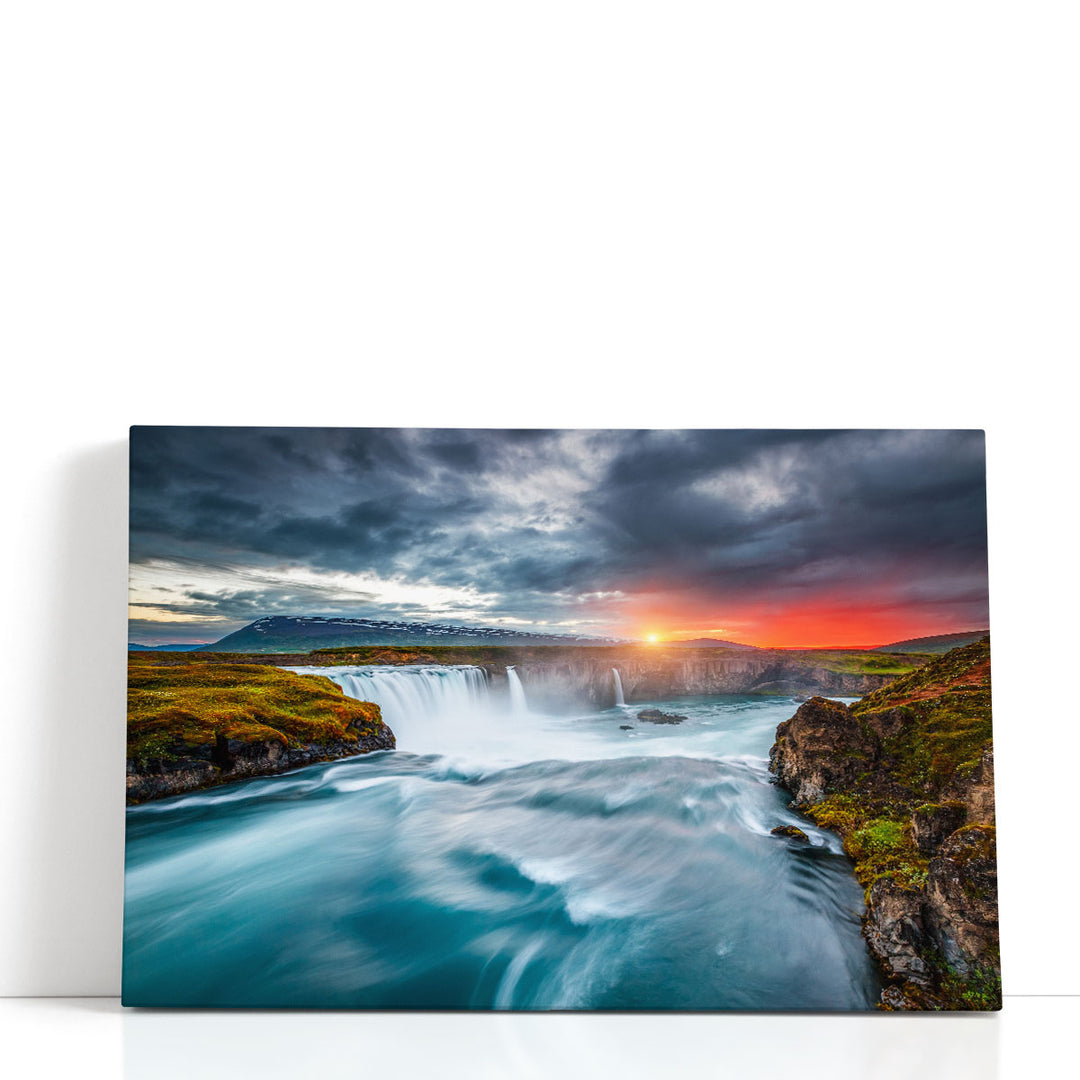 The Grand Godafoss Cascade During Sunset - Canvas Print Wall Art