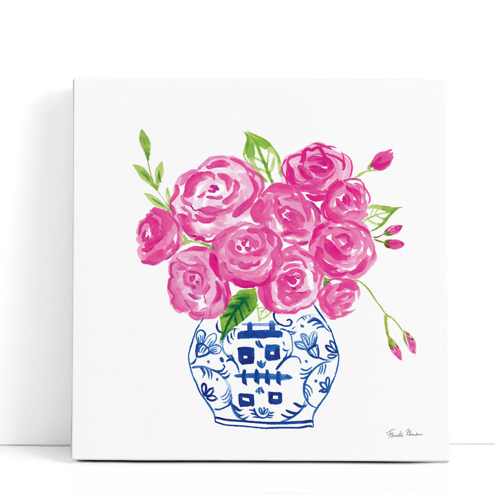 Chinoiserie Roses on White II- Canvas Print Wall Art