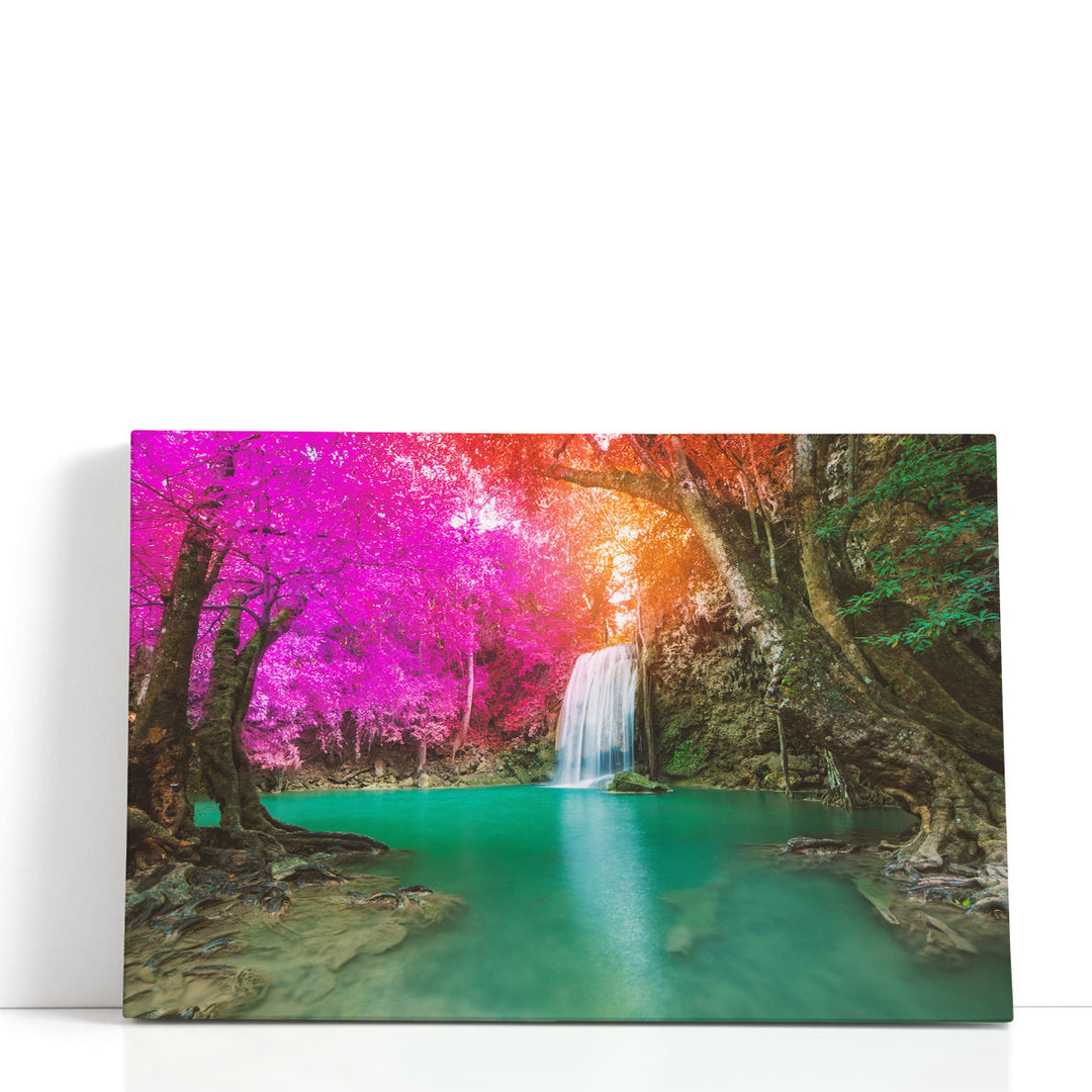Waterfall in Deep Forest at Erawan National Park - Canvas Print Wall Art