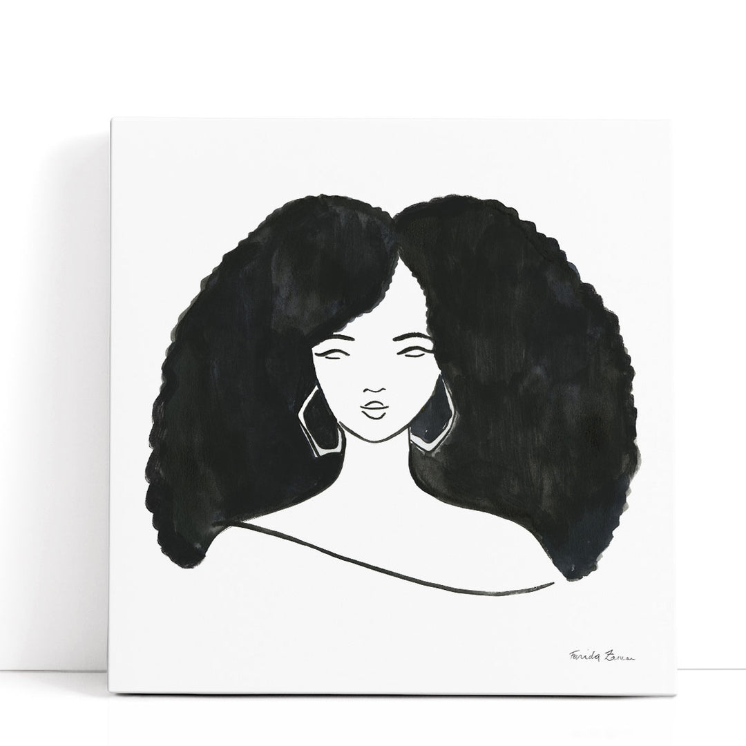 Afro Girl II Black and White - Canvas Print Wall Art