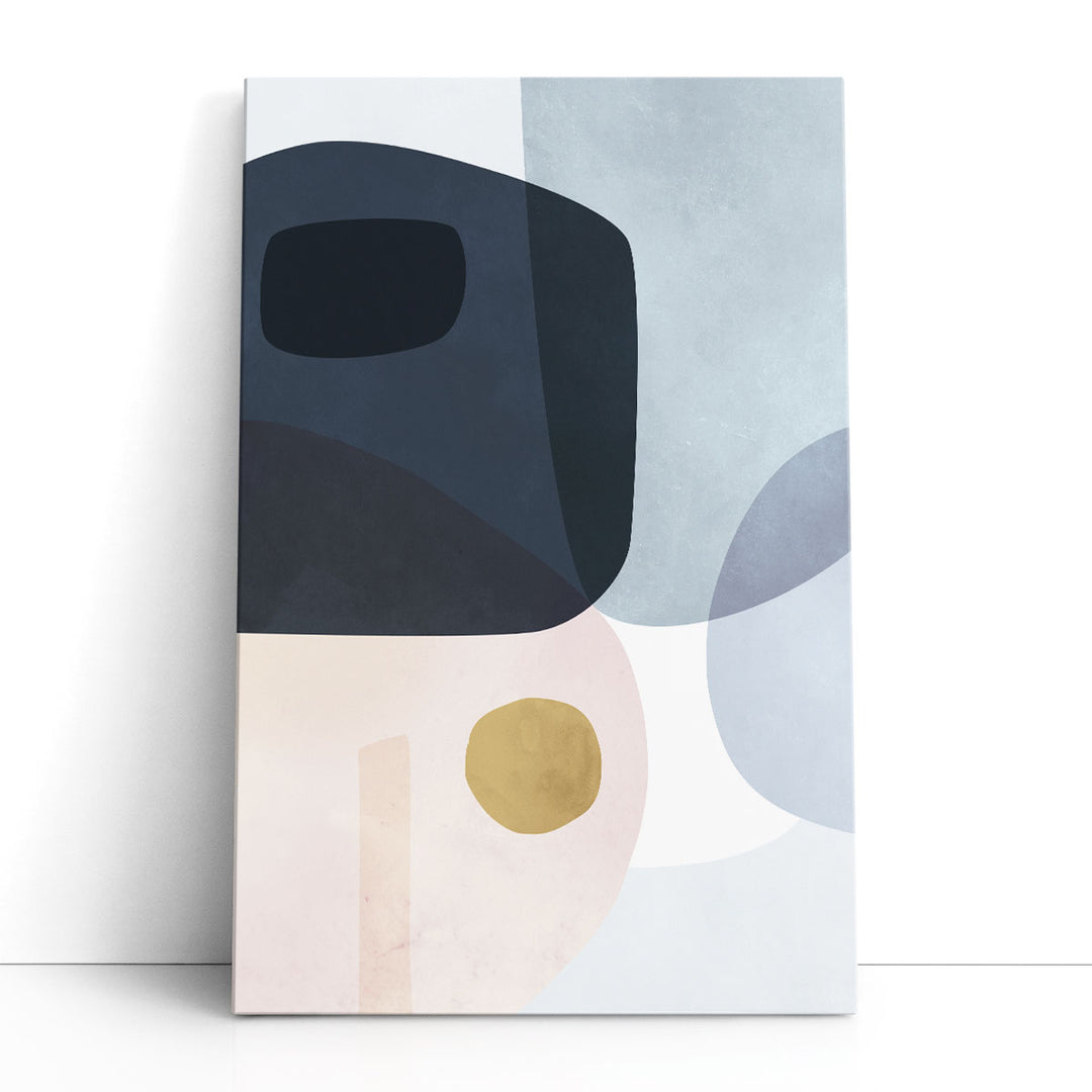 Abstract Minimalist Framed Art – soft blue and neutral stone shapes