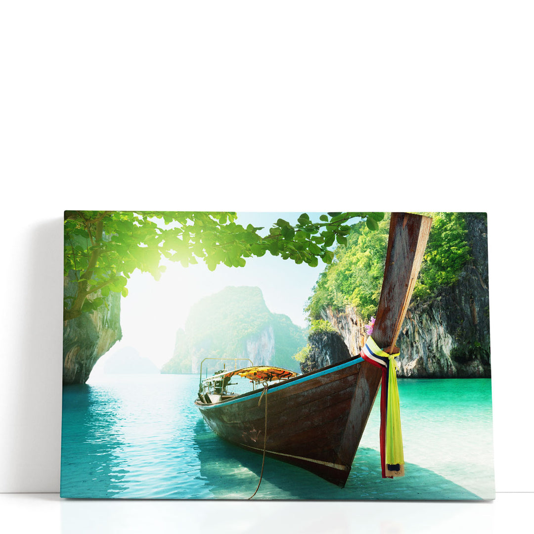 Boat and Islands in Andaman Sea Thailand - Canvas Print Wall Art