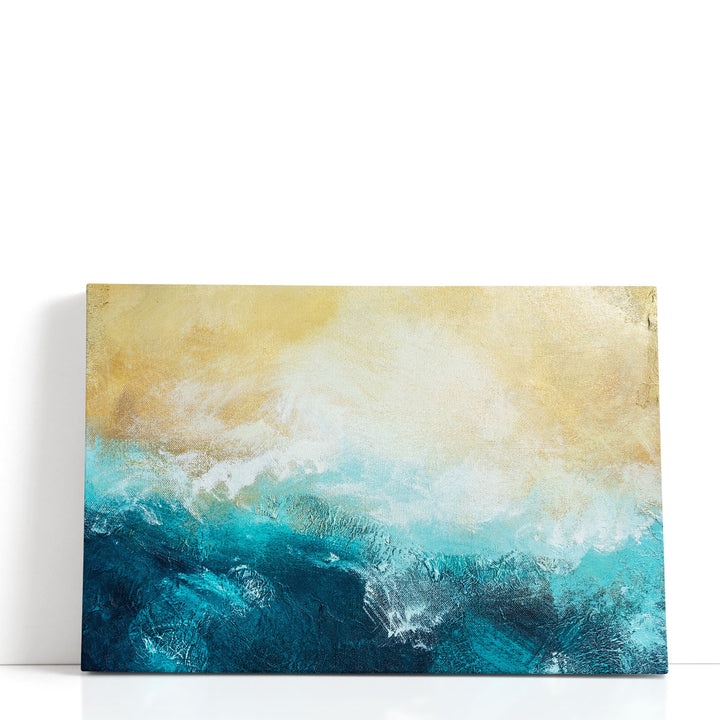 Blue abstract painting with layered coastal tones