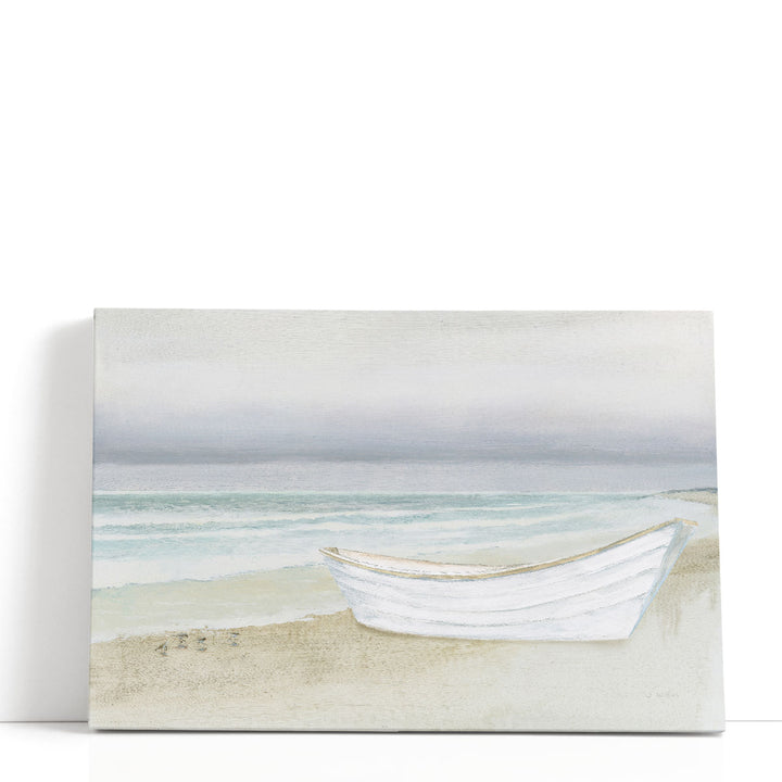 Serene Seaside with Boat - Canvas Print Wall Art