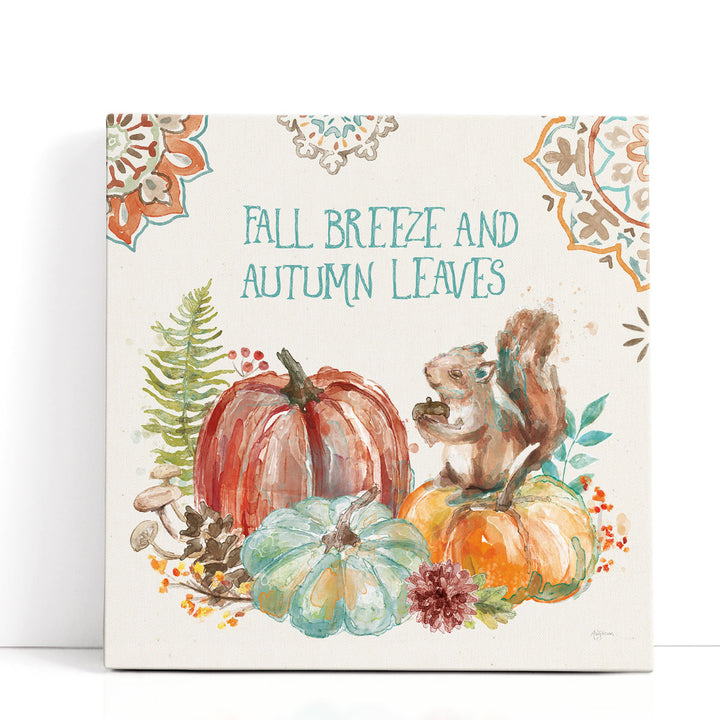 whimsical squirrel on pumpkin watercolor art